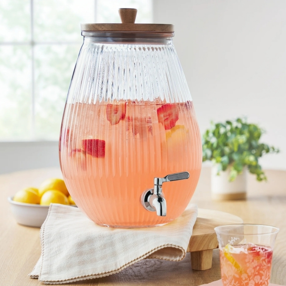 💜 New 2025 Pioneer Woman Ribbed Glass Beverage Dispenser